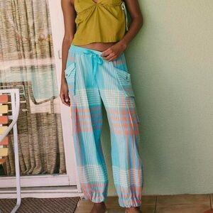 Free People Aqua and Peach Striped Joggers